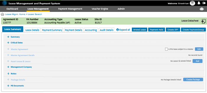 Recommended LEase Info Screen